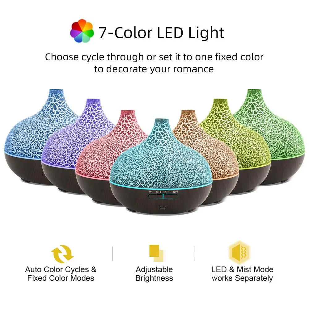 550Ml Essential Oil Diffuser Humidifier, Ultrasonic Wood Grain Aroma Diffuser with Remote, LED Flame Night Light&Timer,Diffuser
