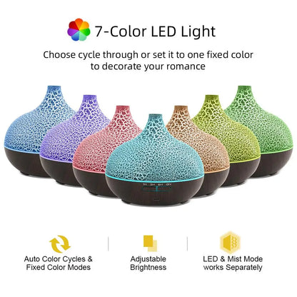 550Ml Essential Oil Diffuser Humidifier, Ultrasonic Wood Grain Aroma Diffuser with Remote, LED Flame Night Light&Timer,Diffuser