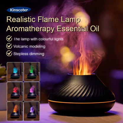 Volcanic Aromatherapy Humidifier 130Ml USB Portable Essential Oils Diffuser with Color Flame Night Light for Home Bedroom Office