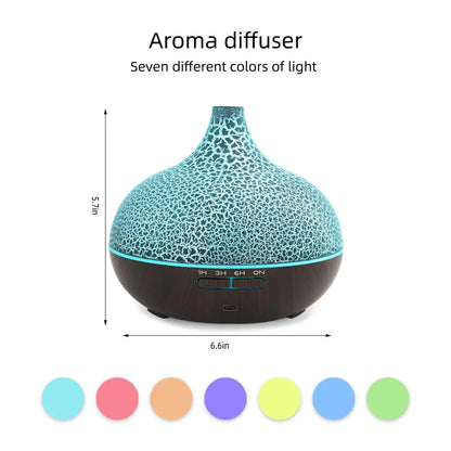 550Ml Essential Oil Diffuser Humidifier, Ultrasonic Wood Grain Aroma Diffuser with Remote, LED Flame Night Light&Timer,Diffuser