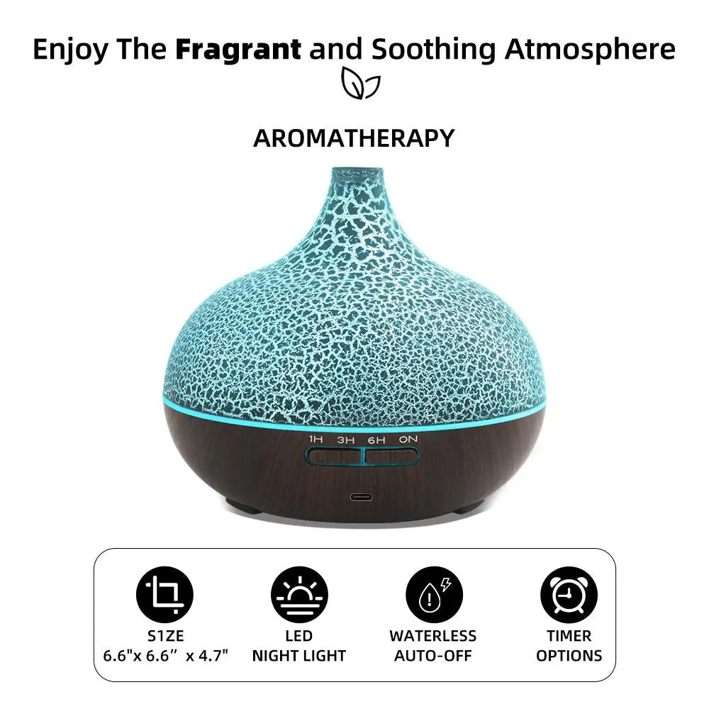 550Ml Essential Oil Diffuser Humidifier, Ultrasonic Wood Grain Aroma Diffuser with Remote, LED Flame Night Light&Timer,Diffuser