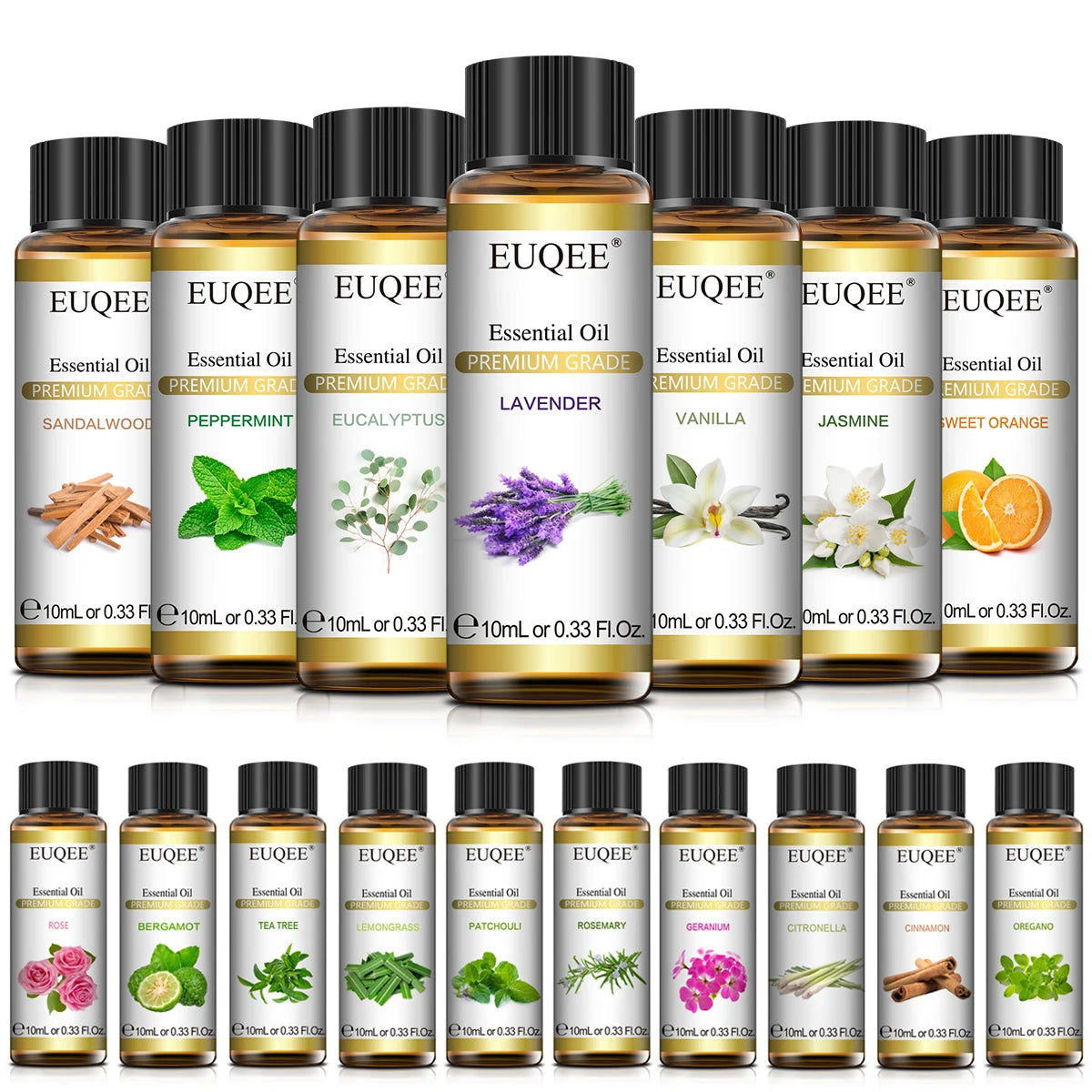 10Ml Pure Natural Essential Oil Lavender Jasmine Eucalyptus Vanilla Sandalwood Sweet Orange Lemon Oregano Rose Fragrance