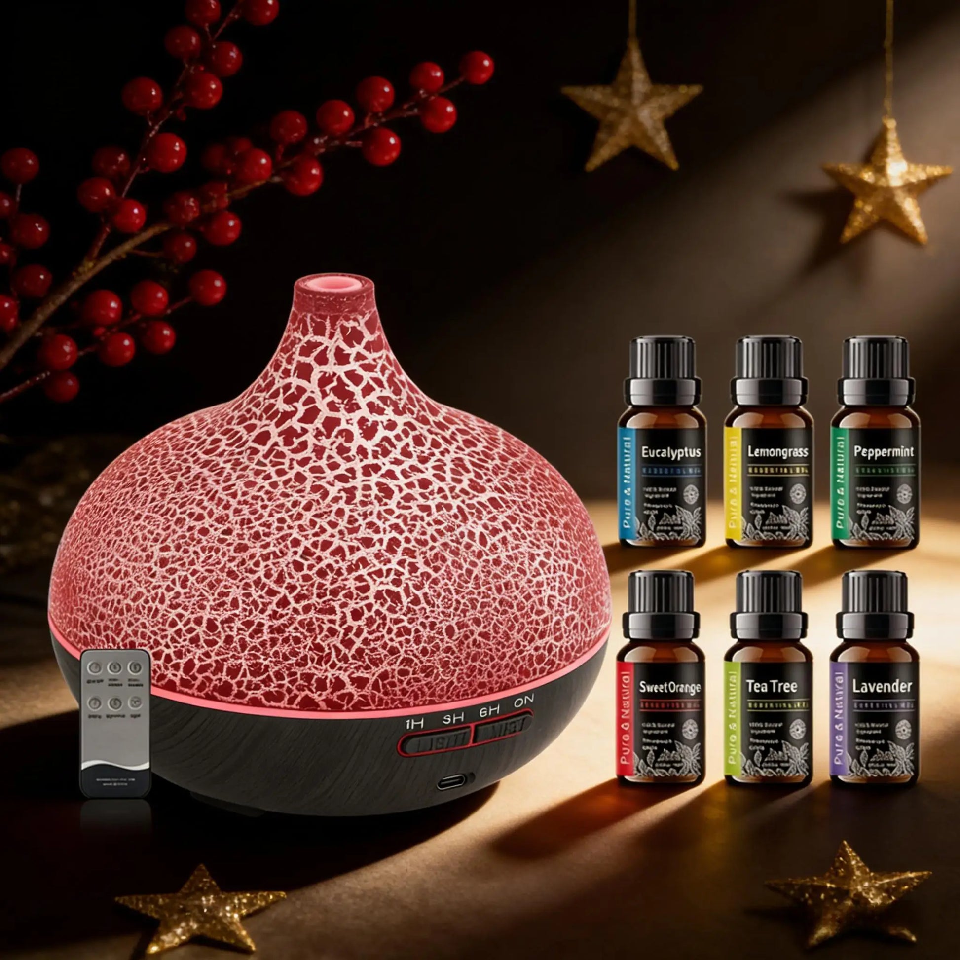 550Ml Essential Oil Diffuser Humidifier, Ultrasonic Wood Grain Aroma Diffuser with Remote, LED Flame Night Light&Timer,Diffuser